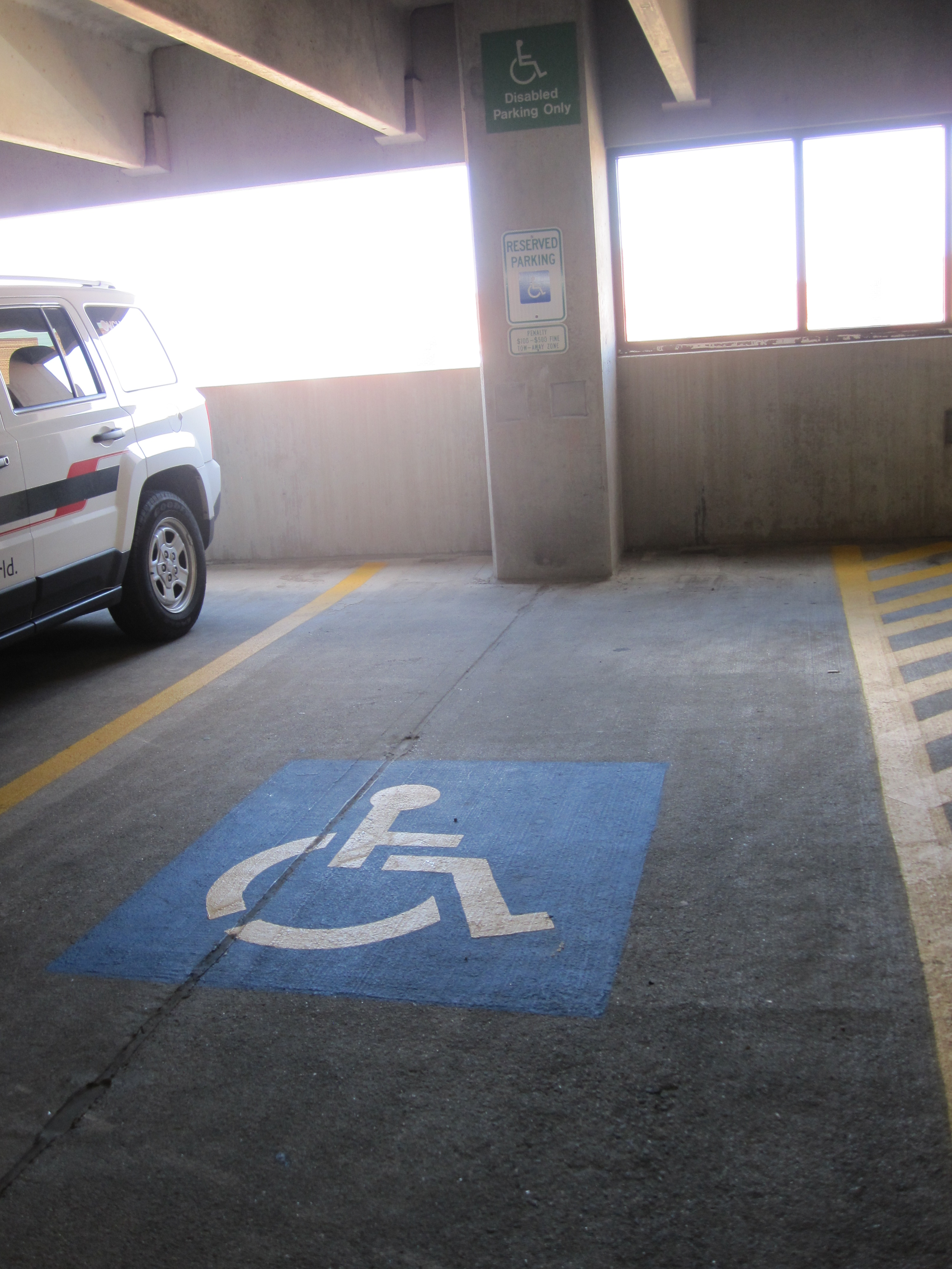 Handicap space in parking deck